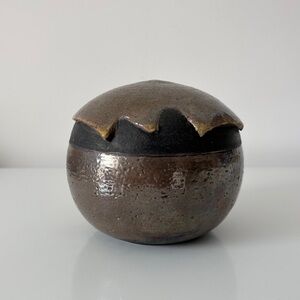 Lewis Snyder Signed Studio Pottery Raku Abstract Sphere Tennessee USA